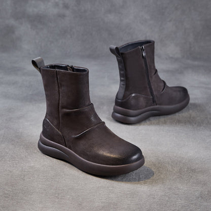 Women's Vintage Plain Leather Motorcycle Boots