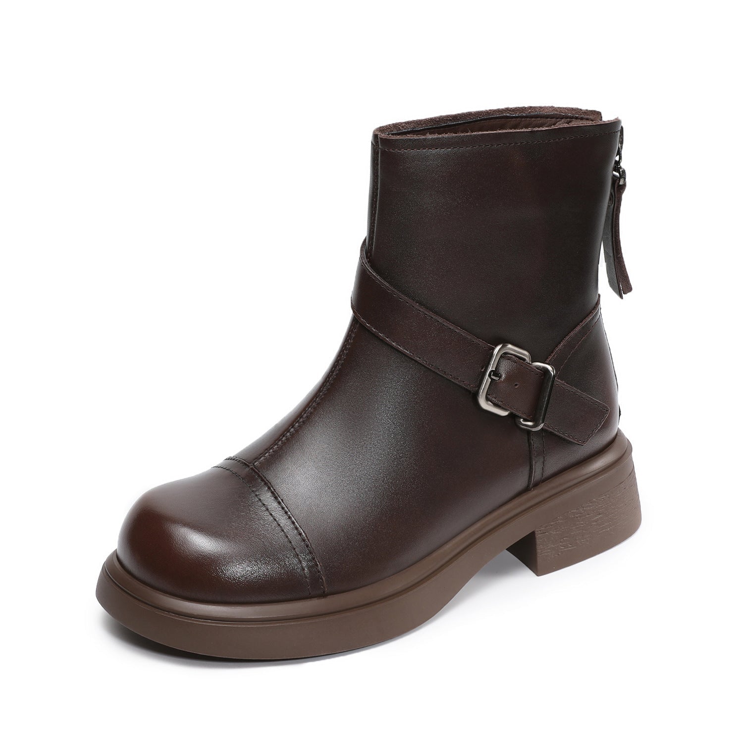 Women's Vintage Leather Buckle Strap Ankle Boots-RAIIFY