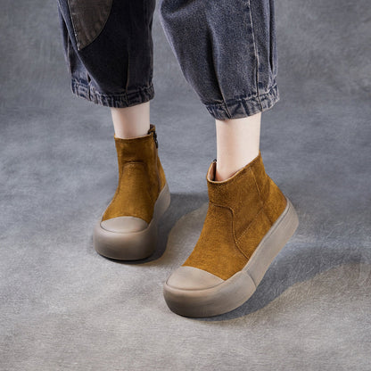 Women's Retro Minimalist Leather Platform Ankle Boots