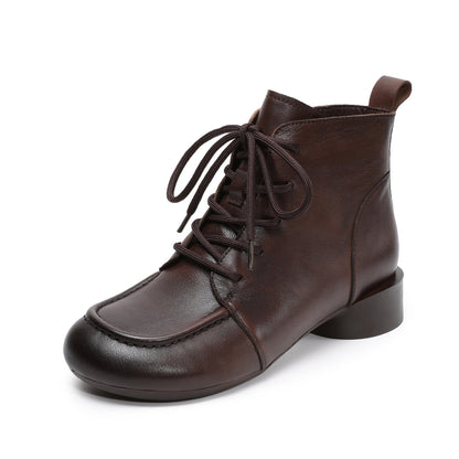 Women's Retro Leather Low Block Ankle Boots-RAIIFY