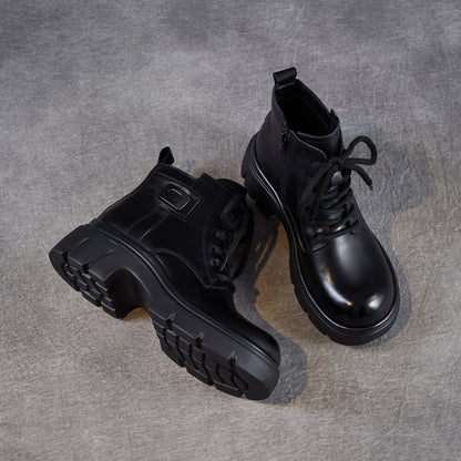 Women's Retro Leather Thick Soled Casual Ankle Boots