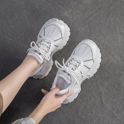 Women's Minimalist Fashion Leather Chunky Platform Sneakers
