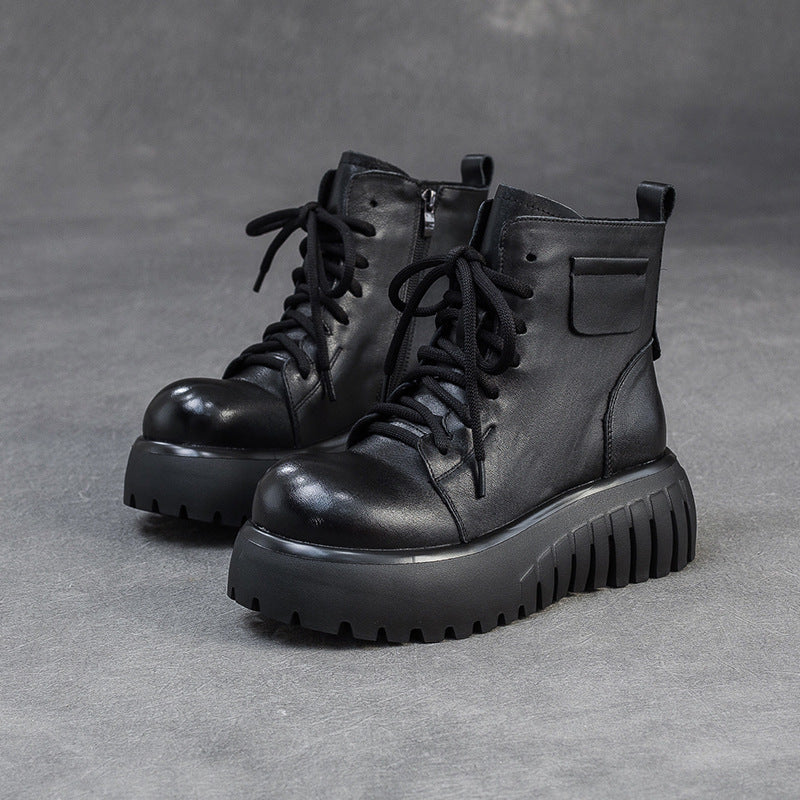 Women's Vintage Leather Casual Platform Boots-RAIIFY