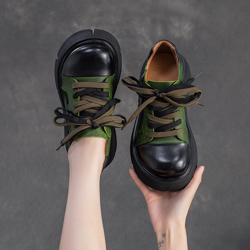 Women's Retro Leather Flat Platform Casual Shoes