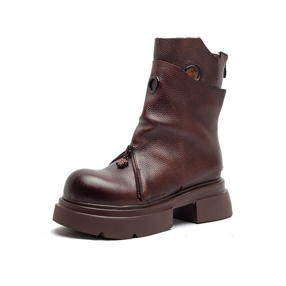 Women's Minimalist Leather Retro Casual Motorcycle Boots