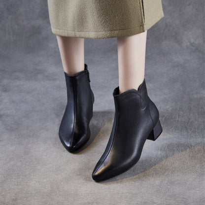 Women's Pointed-Toe Block-Heel Leather Ankle Boots
