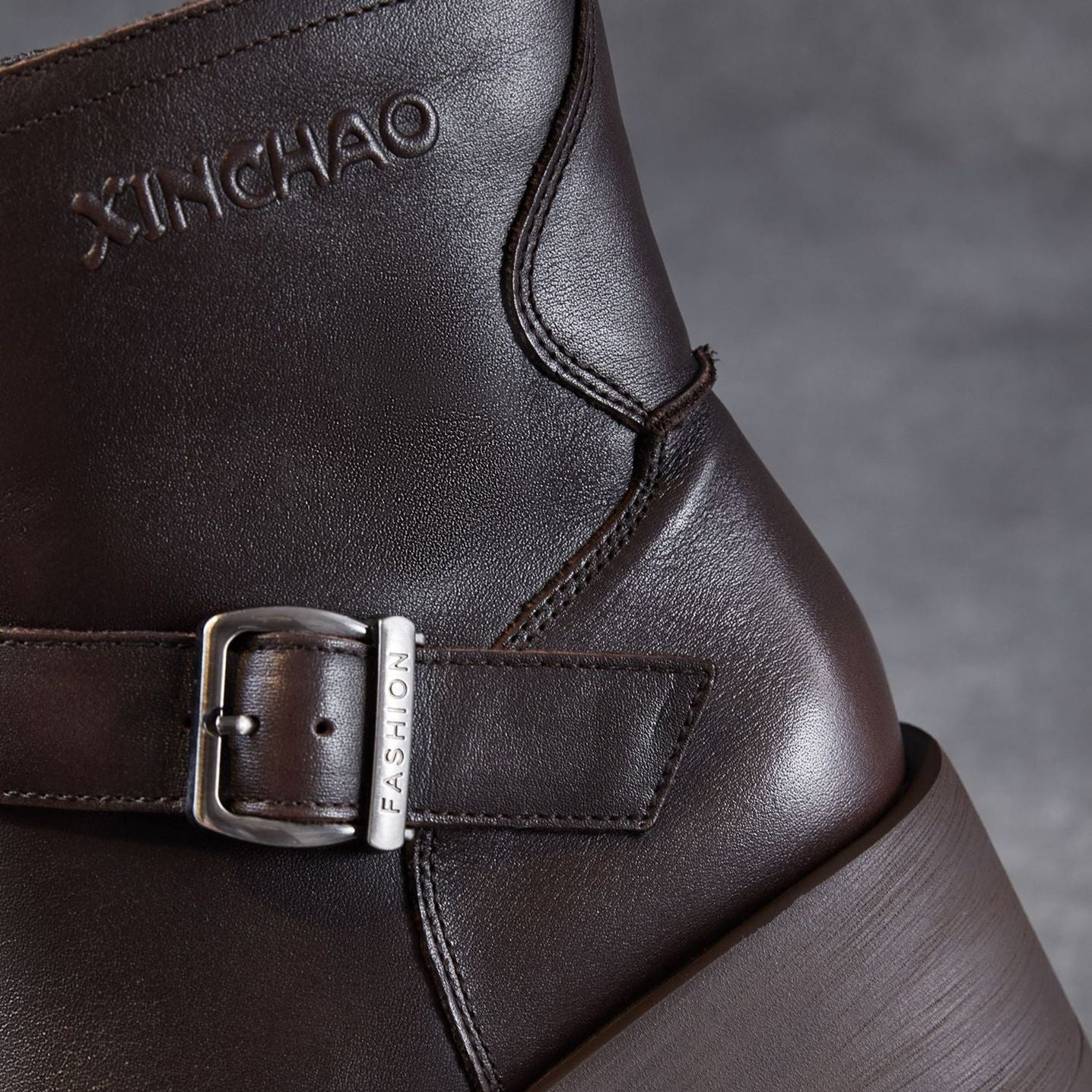 Women's Vintage Plain Leather Chunky Platform Ankle Boots