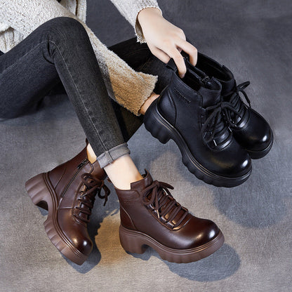 Women's Retro Minimalist Leather Chunky Heel Ankle Boots