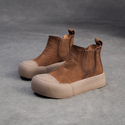 Women's Retro Leather Casual Slip-on Ankle Boots-RAIIFY