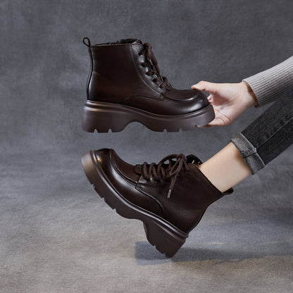 Women's Retro Plain Leather Comfort Platform Ankle Boots