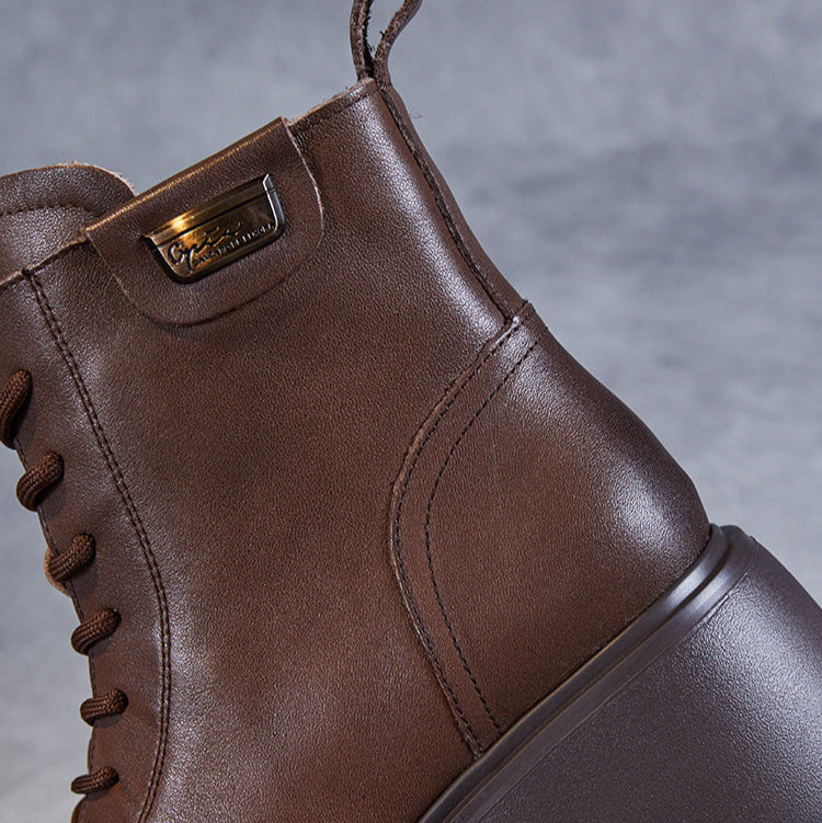 Women's Casual Plain Leather Platform Boots