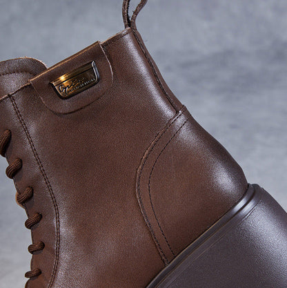 Women's Casual Plain Leather Platform Boots