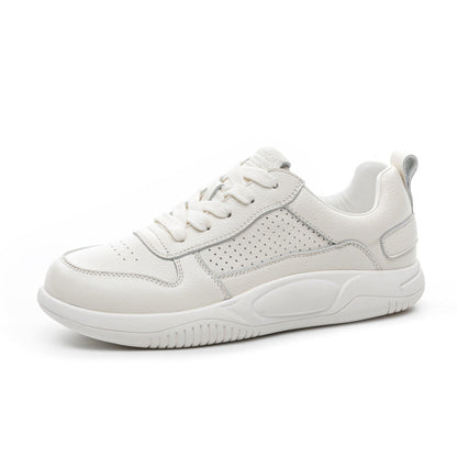 Women's Perforated Cowhide Leather White Sneakers-RAIIFY