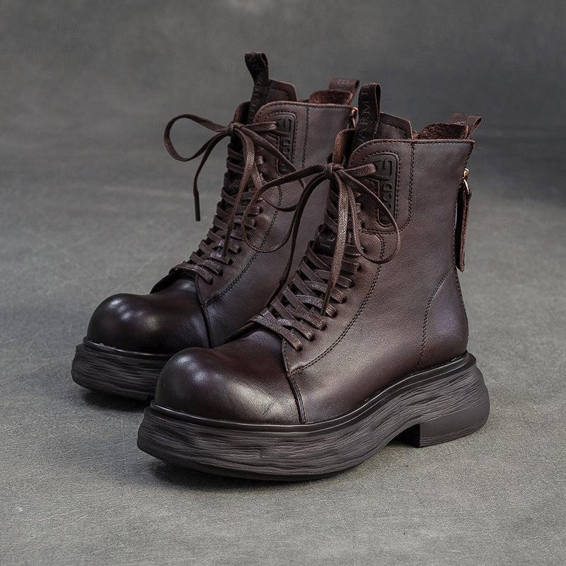 Women's Retro Classic Leather Motorcycle Boots-RAIIFY