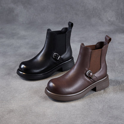 Women's Minimalist Plain Leather Slip-on Ankle Boots