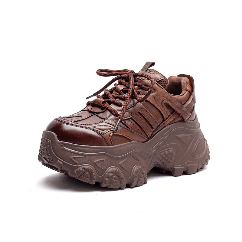 Women's Minimalist Plain Leather Chunky Platform Sneakers