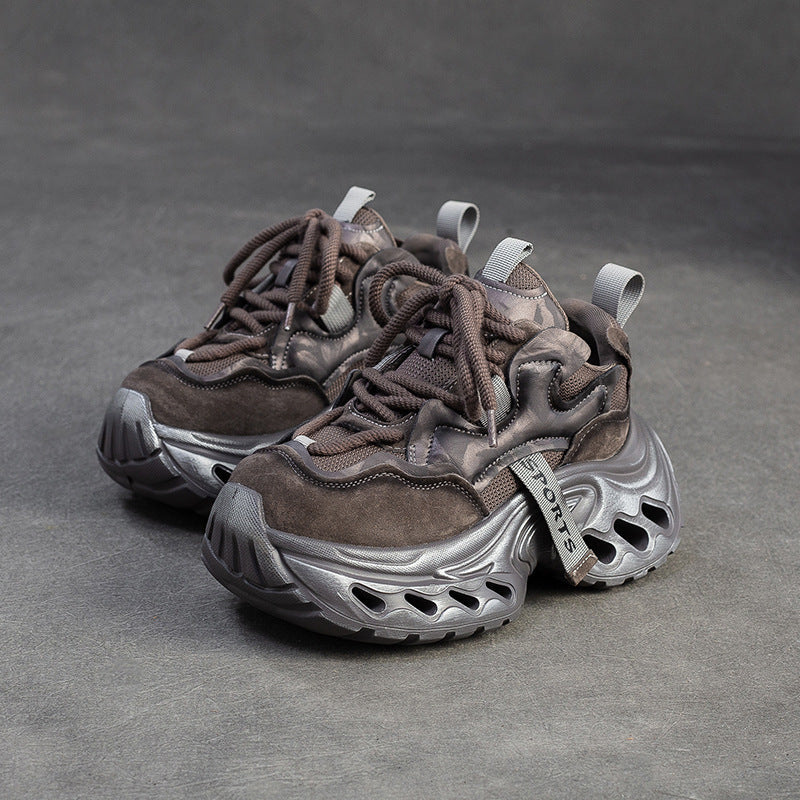 Women's Vintage Leather Chunky Platform Sneakers-RAIIFY