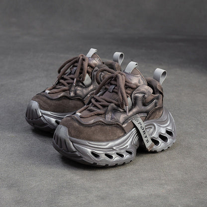Women's Vintage Leather Chunky Platform Sneakers-RAIIFY