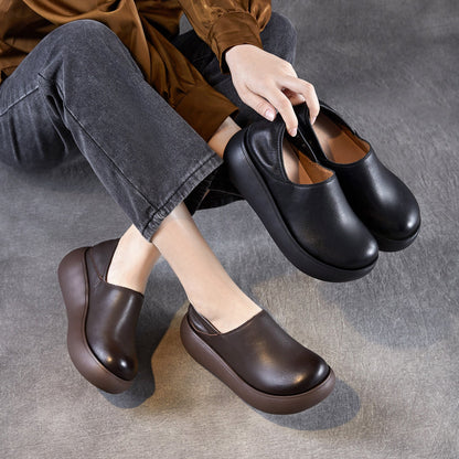 Women's Retro Plain Leather Casual Platform Shoes
