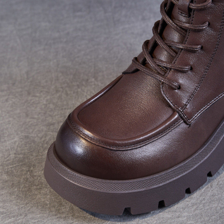 Women's Vintage Buckle Leather Platform Boots
