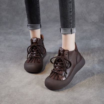 Women's Plain Leather Comfort Casual Flat Ankle Boots