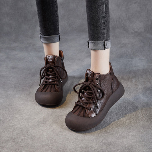 Women's Plain Leather Comfort Casual Flat Ankle Boots