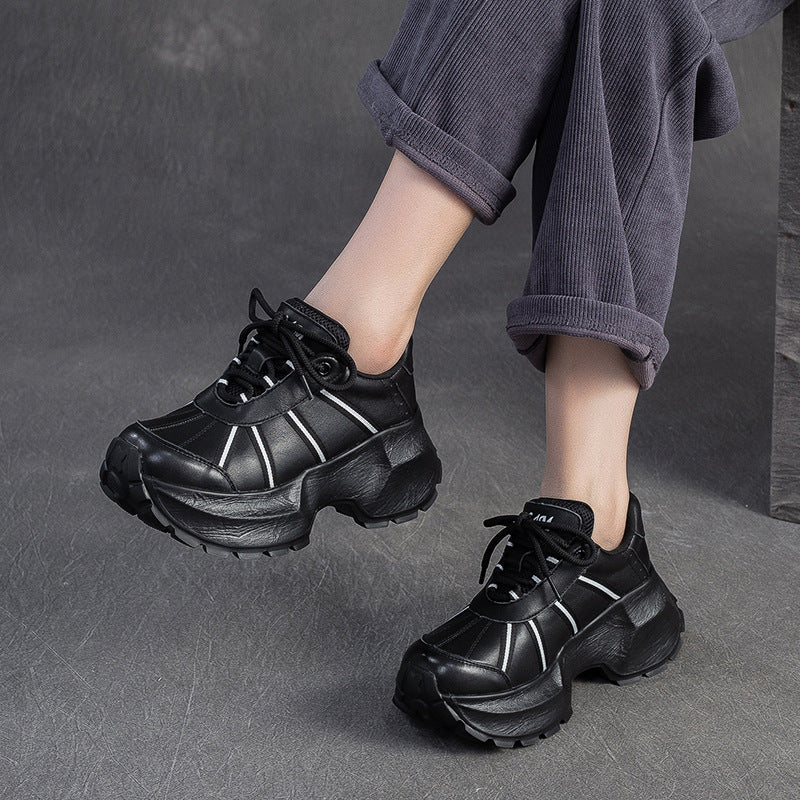 Women's Minimalist Fashion Leather Chunky Platform Sneakers