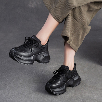 Women's Plain Quilted Leather Chunky Platform Sneakers