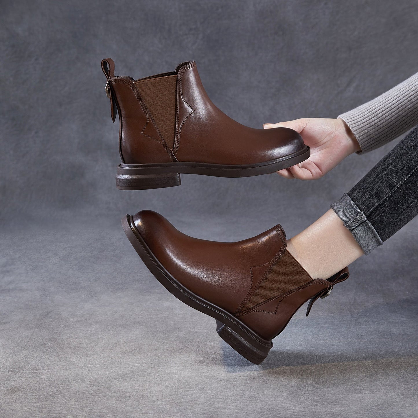 Women's Vintage Leather Slip-on Ankle Boots