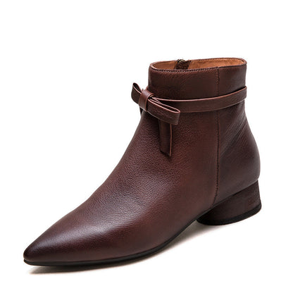 Women's Vintage Plain Leather Pointed Toe Ankle Boots