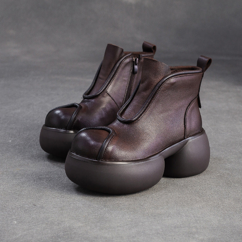 Women's Minimalist Retro Leather Chunky Ankle Boots-RAIIFY