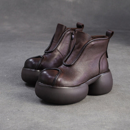 Women's Minimalist Retro Leather Chunky Ankle Boots-RAIIFY