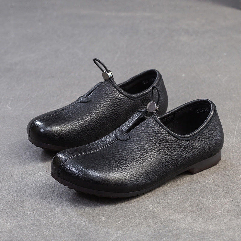 Women's Minimalist Retro Plain Leather Casual Flats-RAIIFY