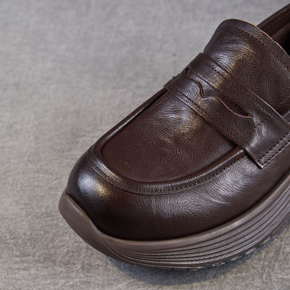 Women's Retro Plain Leather Classic Comfort Loafers