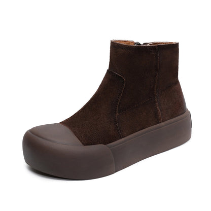 Women's Retro Minimalist Leather Platform Ankle Boots-RAIIFY