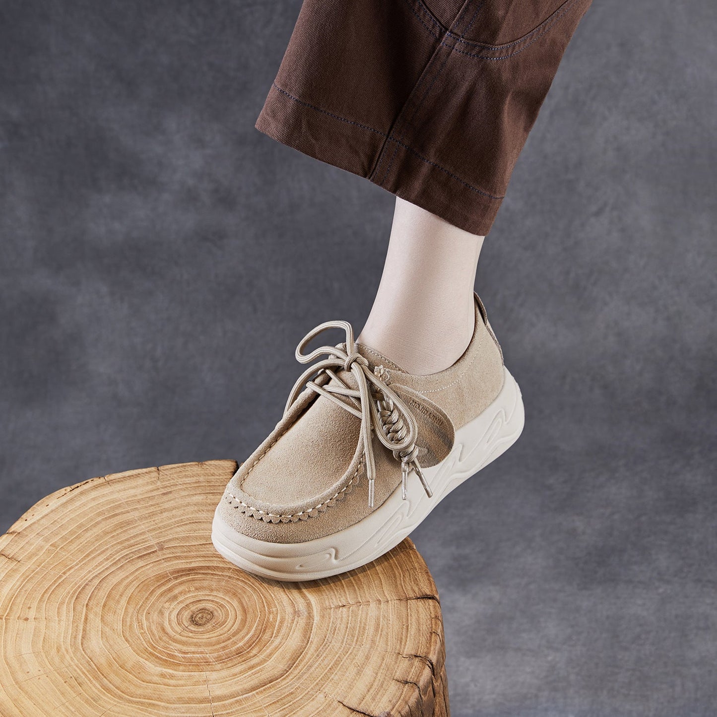 Women's Plain Suede Leather Platform Casual Shoes