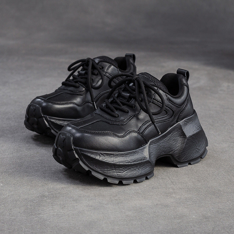 Women's Plain Quilted Leather Chunky Platform Sneakers-RAIIFY