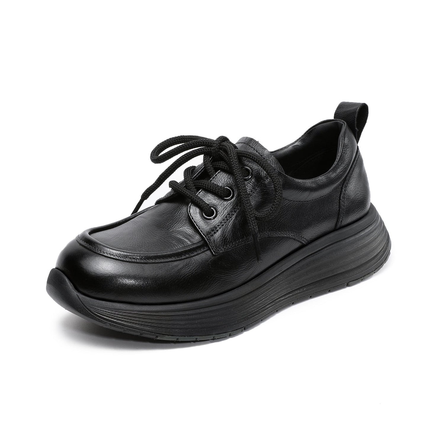 Women's Retro Platform Lace-up Leather Shoes-RAIIFY