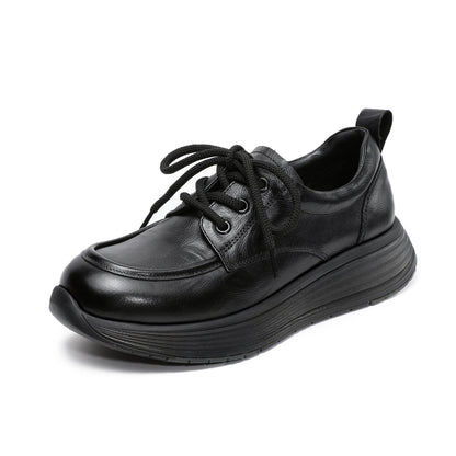 Women's Retro Platform Lace-up Leather Shoes-RAIIFY