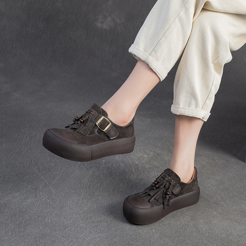 Women's Vintage Fringed Flat Platform Slip-on Shoes