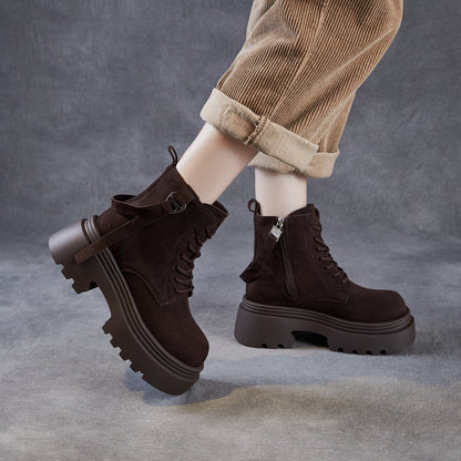 Women's Minimalist Plain Suede Platform Ankle Boots