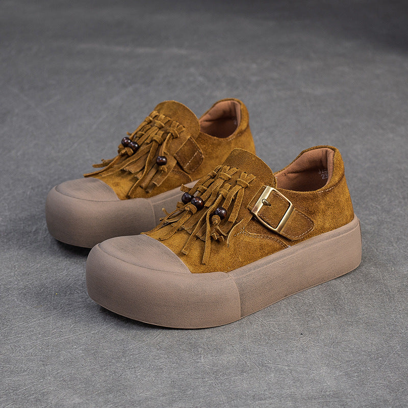 Women's Vintage Fringed Flat Platform Slip-on Shoes-RAIIFY