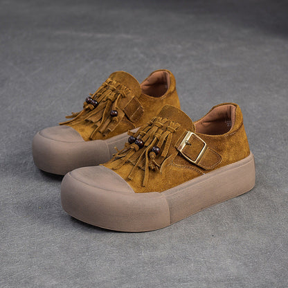 Women's Vintage Fringed Flat Platform Slip-on Shoes-RAIIFY