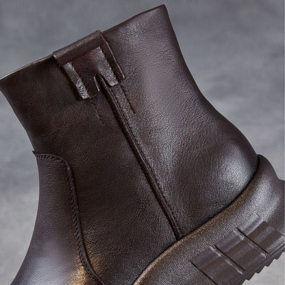 Women's Minimalist Plain Leather Thick Soled Ankle Boots