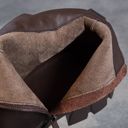 Women's Minimalist Woven Plain leather Platform Ankle Boots