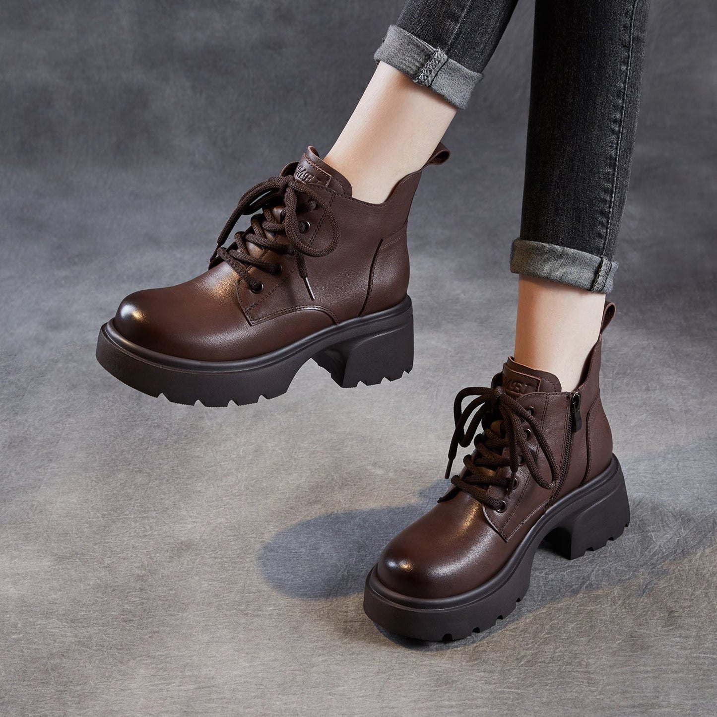 Women's Retro Leather Comfort Platform Ankle Boots