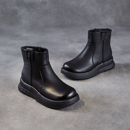 Women's Minimalist Plain Leather Thick Soled Ankle Boots