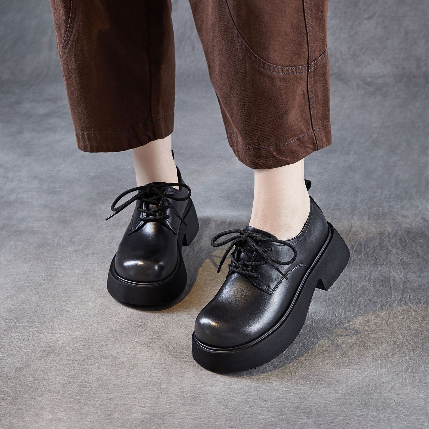 Women's Leather Platform Oxfords Casual Shoes