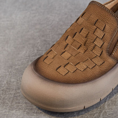 Women's Retro Woven Leather Casual Loafers