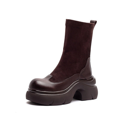 Women's Minimalist Retro Leather Elastic Mid-Calf Boots